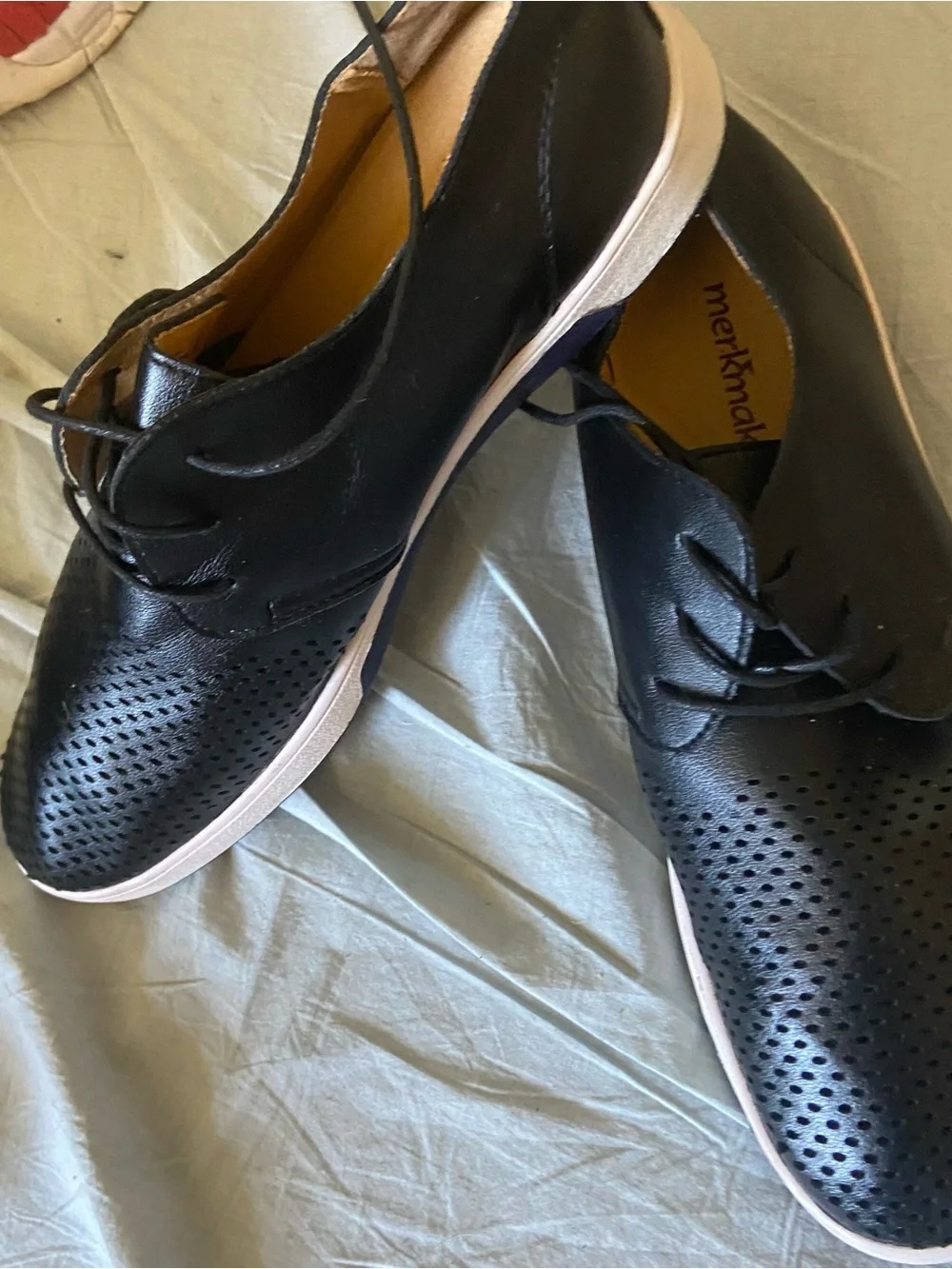 Men's Black Perforated Derby Sneakers with White Sole